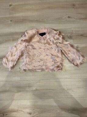 BCBG MaxAzaria Blush Pink Fringe Textured Cropped Jacket ladies XS